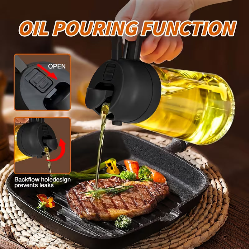 2 in 1 Oil Spray Bottle and Dispenser 470ml Olive Oil Sprayer for Cooking Air Fryer BBQ Baking and Salad Kitchen Tool