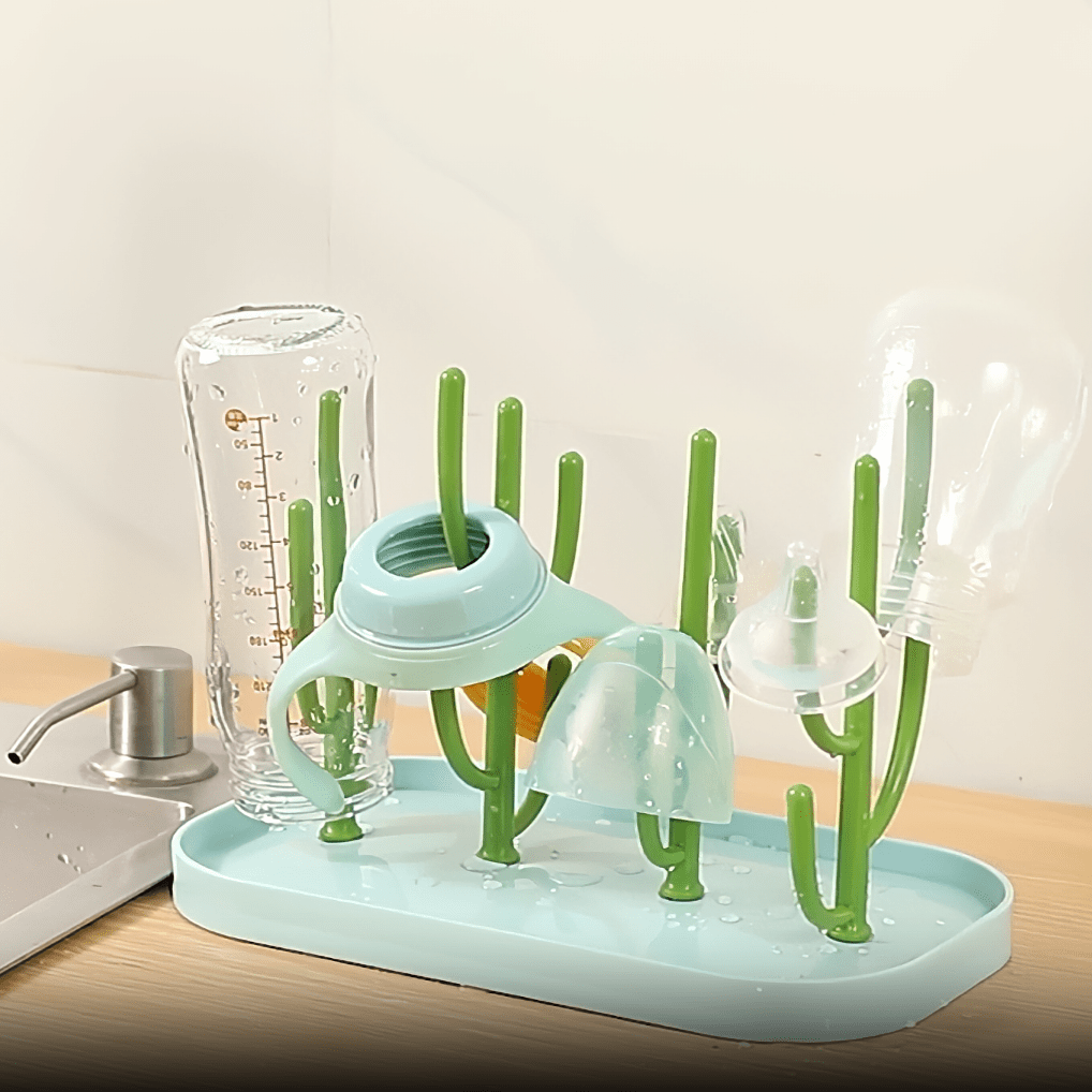 1 Set Multifunctional Bottle and Nipple Glass Cup Drainer Rack Set | Portable 16-Spoke Cactus-Shaped Drying Rack with Detachable Support, Includes Bottle Cleaning Brush