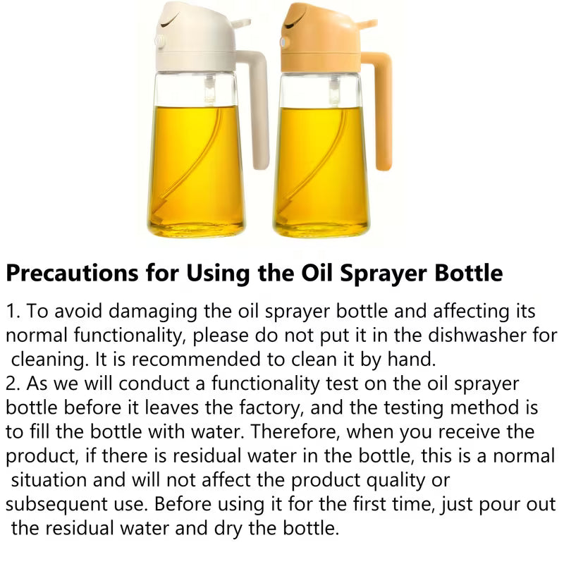 2 in 1 Oil Spray Bottle and Dispenser 470ml Olive Oil Sprayer for Cooking Air Fryer BBQ Baking and Salad Kitchen Tool