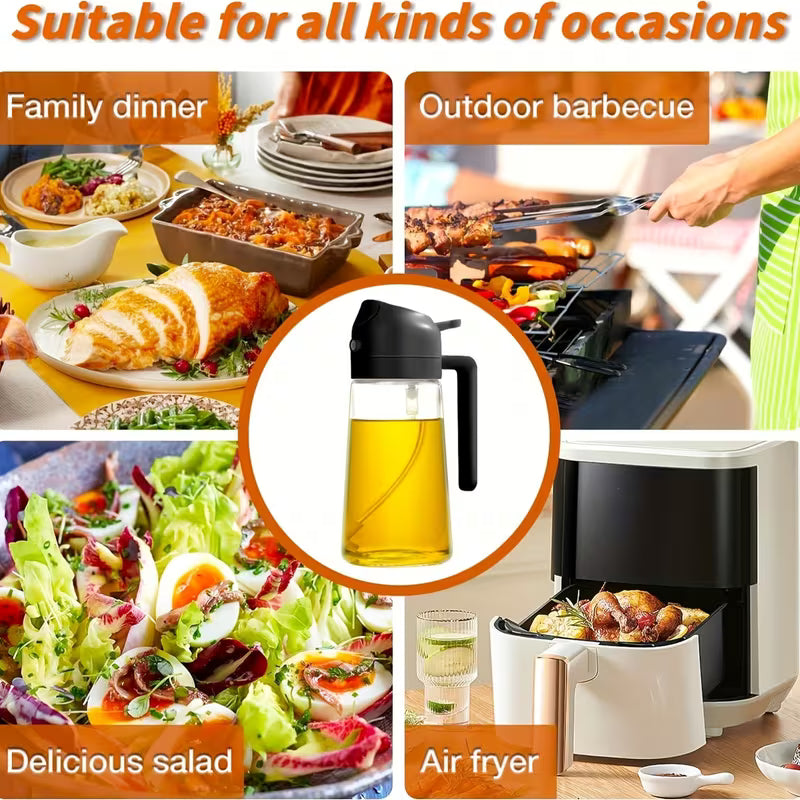 2 in 1 Oil Spray Bottle and Dispenser 470ml Olive Oil Sprayer for Cooking Air Fryer BBQ Baking and Salad Kitchen Tool