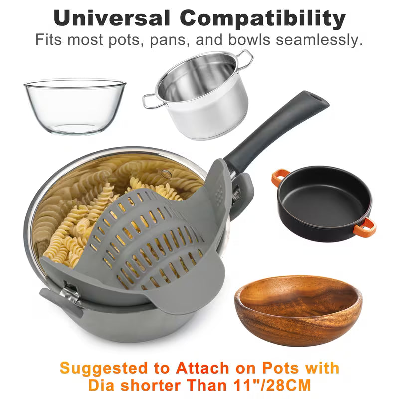 Clip On Strainer for Pots and Pans Universal Kitchen Colander for Pasta Vegetables and Fruit Drain Filter Tool