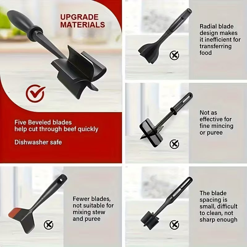 Meat Chopper and Grinder Tool Heavy Duty Ground Meat Masher for Beef Turkey and Hamburger Cooking Kitchen Tool