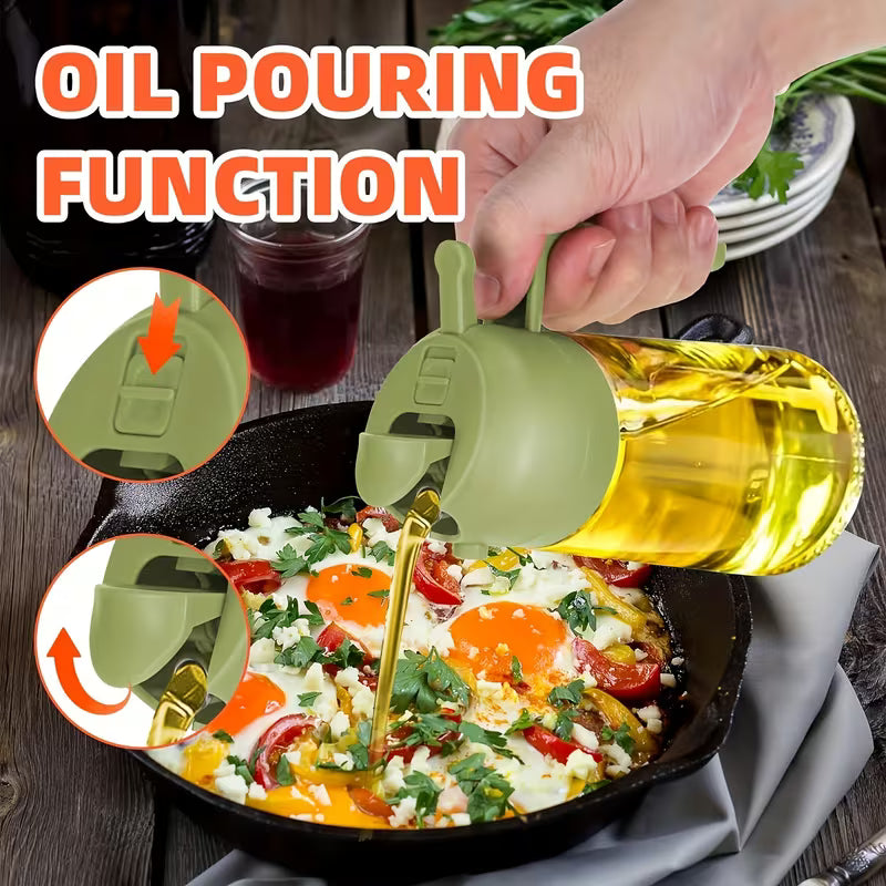 2 in 1 Oil Spray Bottle and Dispenser 470ml Olive Oil Sprayer for Cooking Air Fryer BBQ Baking and Salad Kitchen Tool