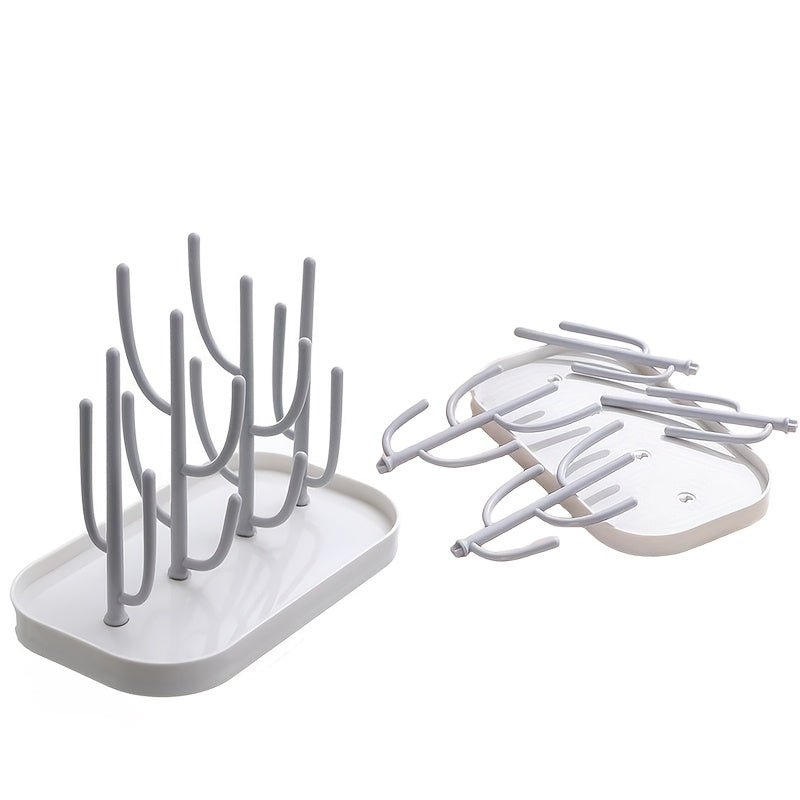 1 Set Multifunctional Bottle and Nipple Glass Cup Drainer Rack Set | Portable 16-Spoke Cactus-Shaped Drying Rack with Detachable Support, Includes Bottle Cleaning Brush