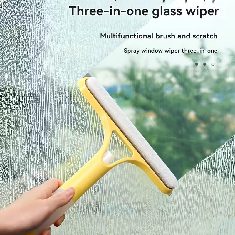 3 in 1 Window and Mirror Cleaning Tool Squeegee Brush and Microfiber Cloth for Bathroom Glass Shower Doors and Mirrors