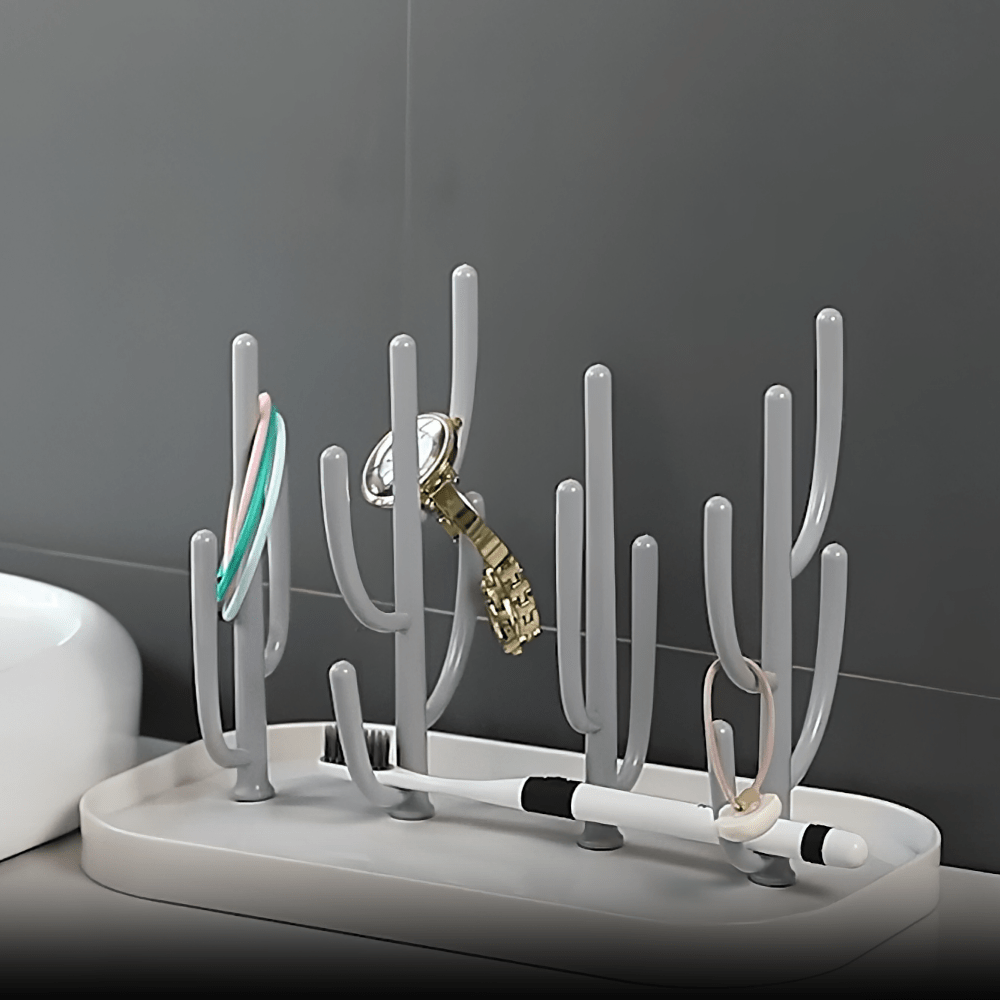 1 Set Multifunctional Bottle and Nipple Glass Cup Drainer Rack Set | Portable 16-Spoke Cactus-Shaped Drying Rack with Detachable Support, Includes Bottle Cleaning Brush