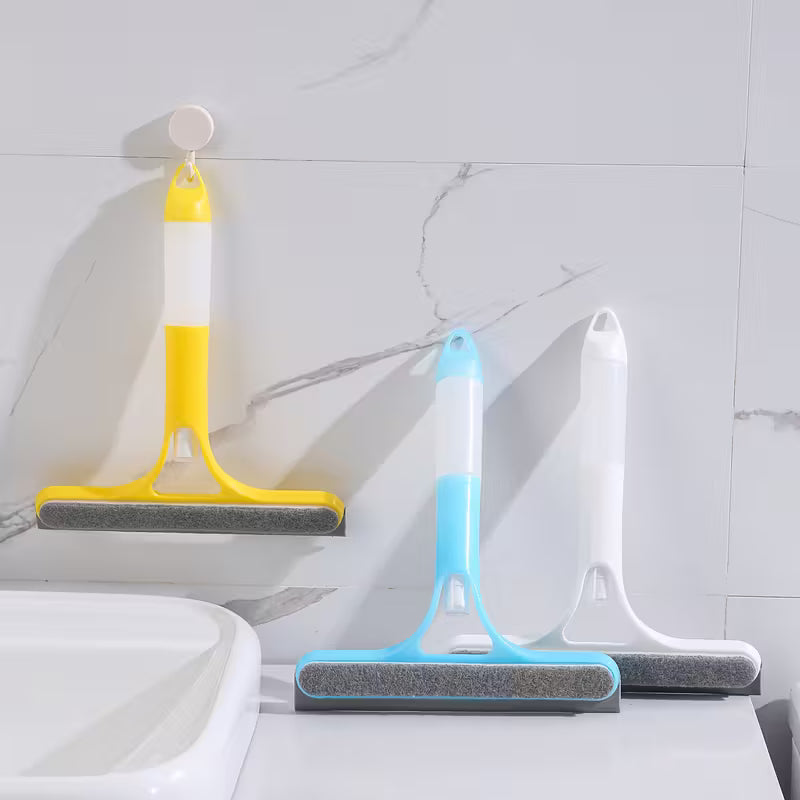 3 in 1 Window and Mirror Cleaning Tool Squeegee Brush and Microfiber Cloth for Bathroom Glass Shower Doors and Mirrors