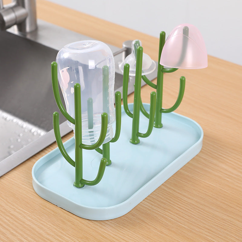 1 Set Multifunctional Bottle and Nipple Glass Cup Drainer Rack Set | Portable 16-Spoke Cactus-Shaped Drying Rack with Detachable Support, Includes Bottle Cleaning Brush