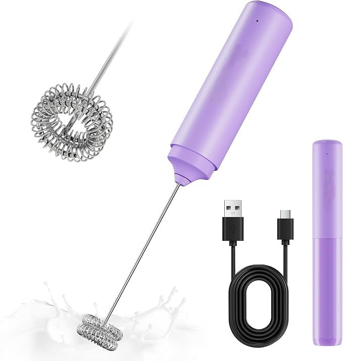 Rechargeable Milk Frother Handheld 2 in 1 Dual Spring Electric Whisk for Coffee Milk and Egg Frothing Kitchen Tool