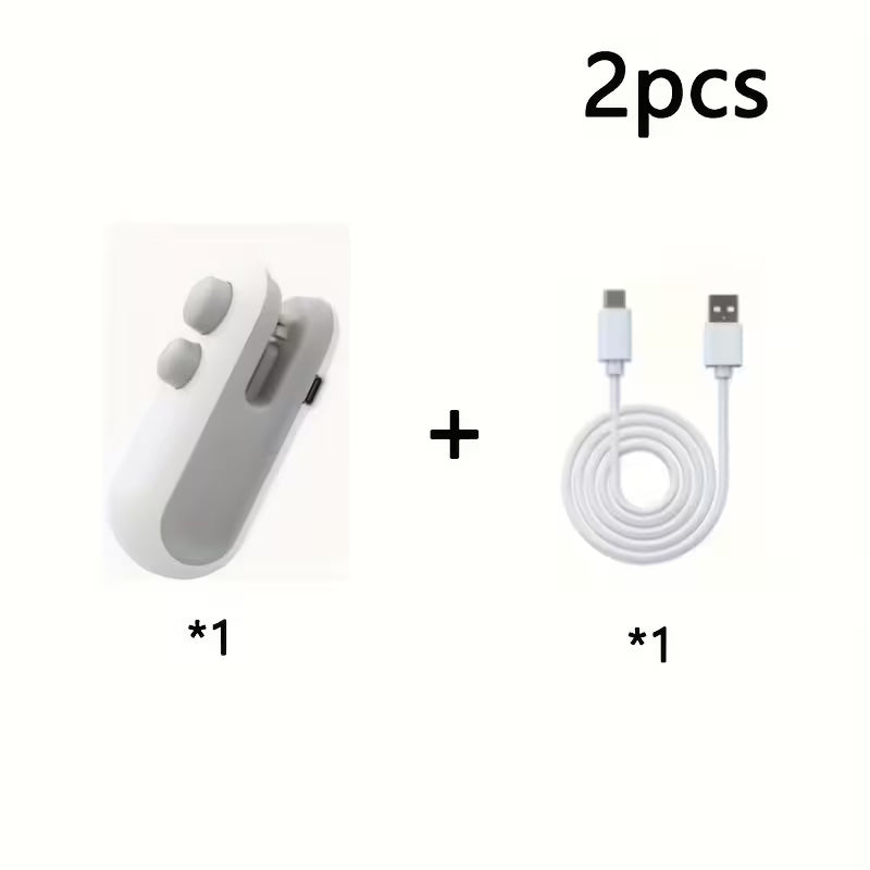 2 Piece Rechargeable Mini Bag Sealer Set USB Heat Sealer for Snacks Chips and Cookie Bags Portable Magnetic Handheld Food Sealer for Home Picnic and Travel