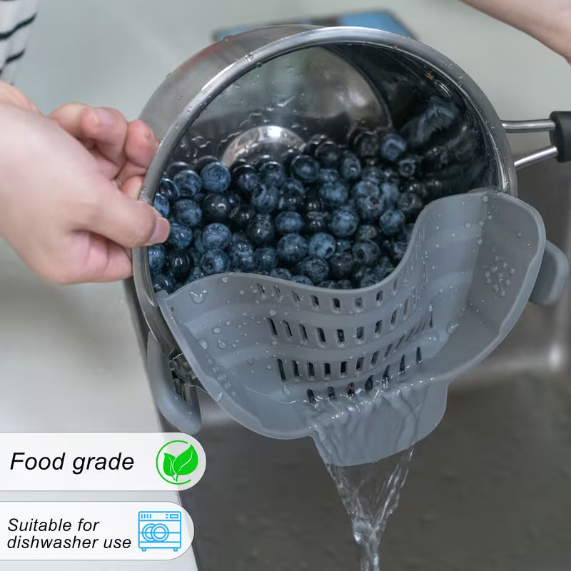 Clip On Strainer for Pots and Pans Universal Kitchen Colander for Pasta Vegetables and Fruit Drain Filter Tool