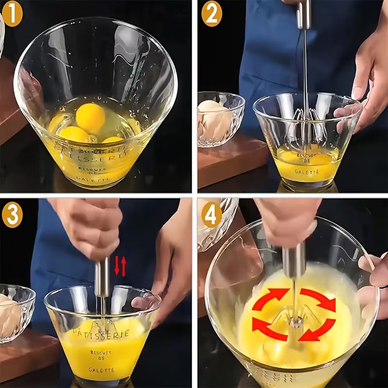 Multifunctional Stainless Steel Whisk Milk Frother Hand Push Blender for Eggs Cream Baking Kitchen Mixing Tool