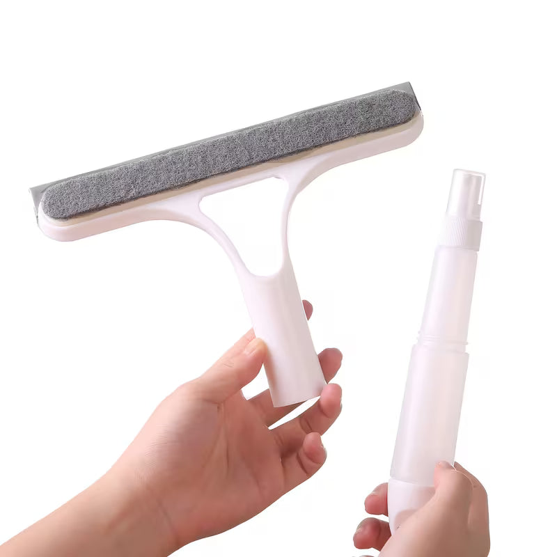 3 in 1 Window and Mirror Cleaning Tool Squeegee Brush and Microfiber Cloth for Bathroom Glass Shower Doors and Mirrors