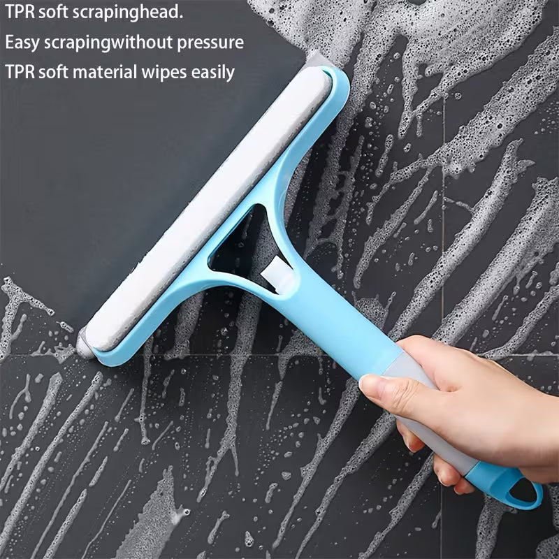 3 in 1 Window and Mirror Cleaning Tool Squeegee Brush and Microfiber Cloth for Bathroom Glass Shower Doors and Mirrors