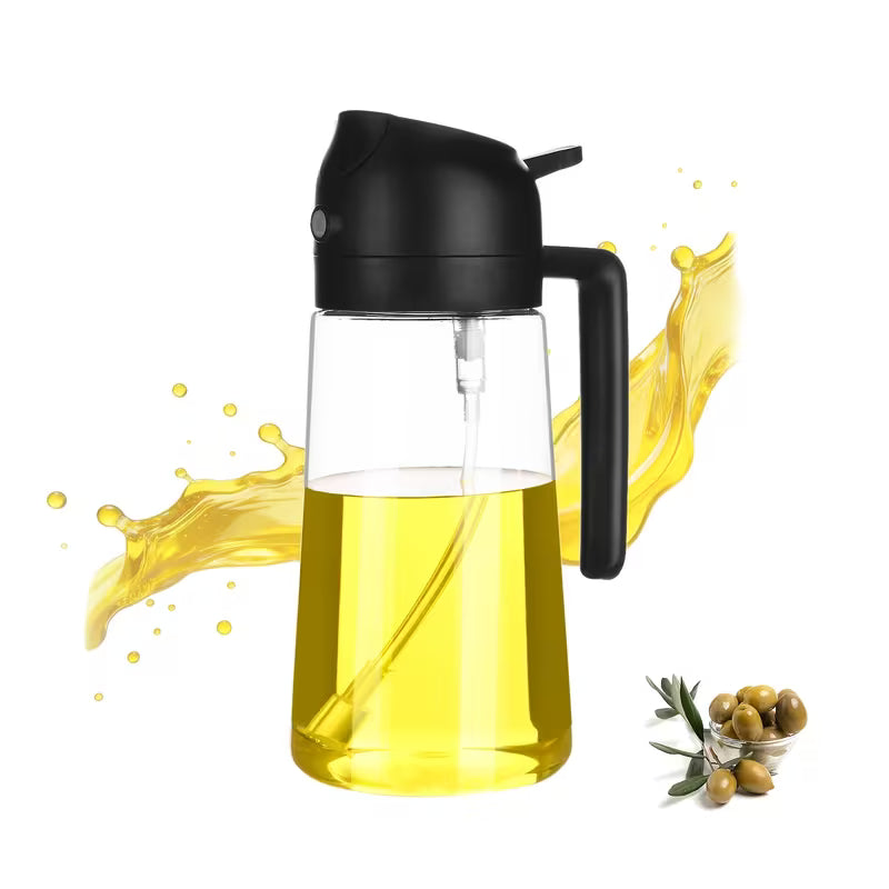 2 in 1 Oil Spray Bottle and Dispenser 470ml Olive Oil Sprayer for Cooking Air Fryer BBQ Baking and Salad Kitchen Tool