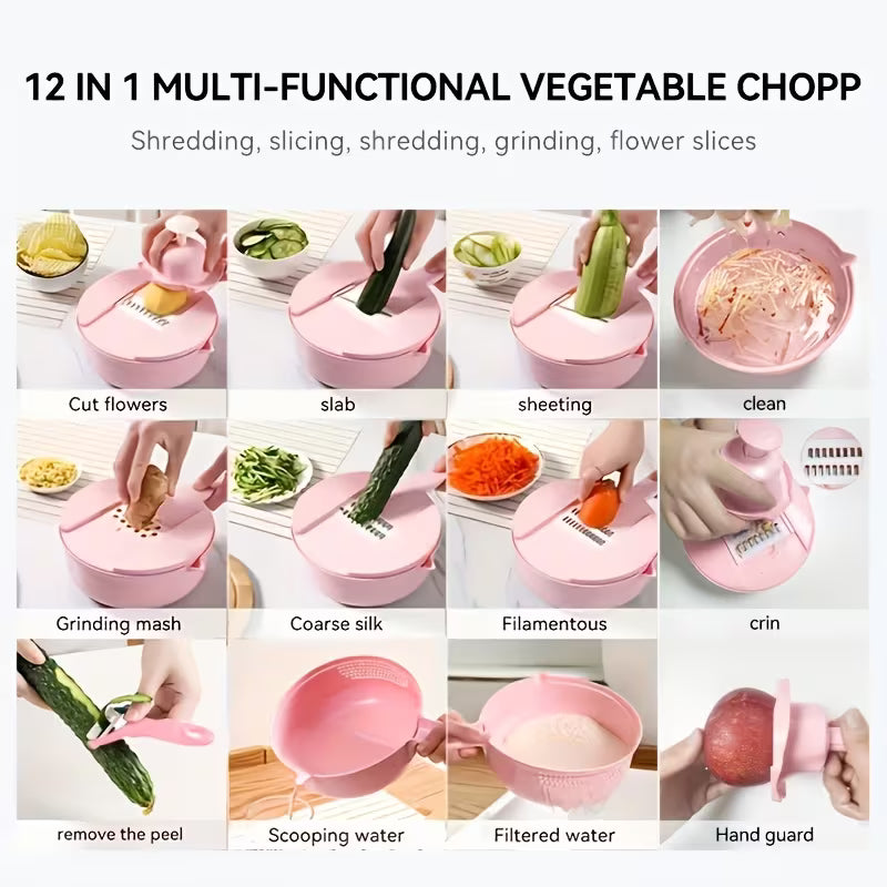 12 in 1 Vegetable Chopper and Grater Manual Slicer Shredder Julienne Cutter Multifunctional Kitchen Vegetable Cutter Tool