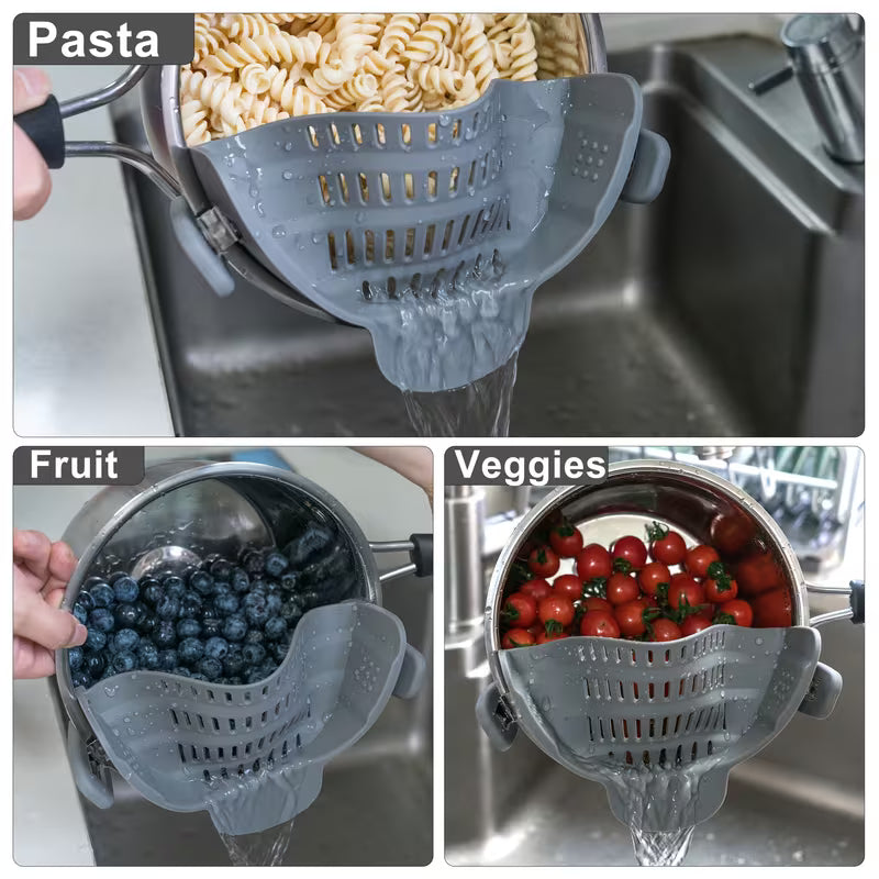 Clip On Strainer for Pots and Pans Universal Kitchen Colander for Pasta Vegetables and Fruit Drain Filter Tool