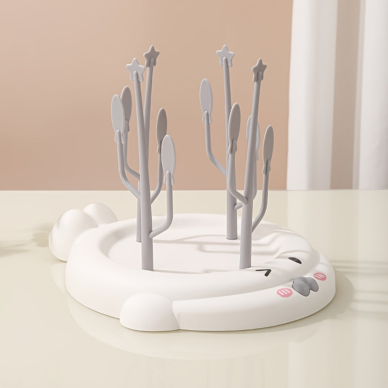 Bottle Drying Rack - Bottle Drying Stand | Tree-Shaped Bottle Drying Tray | Upright Bottle Drying Station with A Large Concave Base, Gray