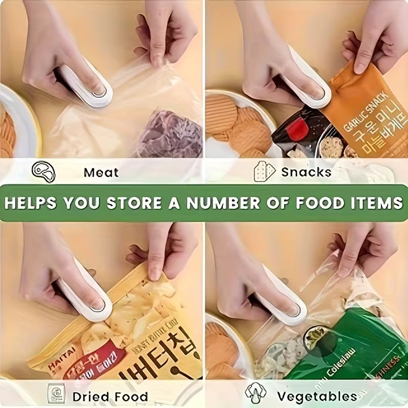 2 Piece Rechargeable Mini Bag Sealer Set USB Heat Sealer for Snacks Chips and Cookie Bags Portable Magnetic Handheld Food Sealer for Home Picnic and Travel