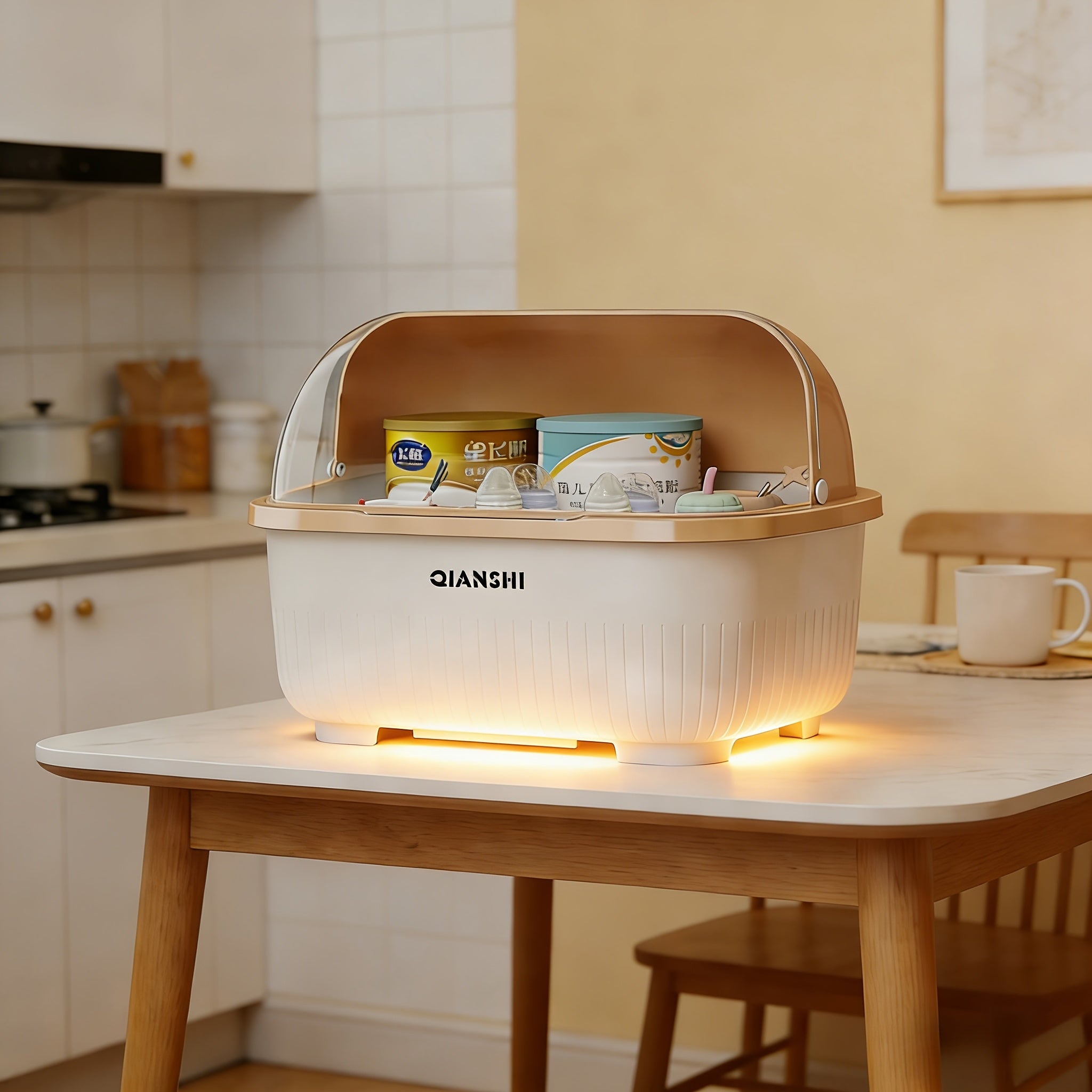 Baby Bottle Storage Box with Lid, Large Capacity Drainage Rack for Baby Feeding Supplies & Tableware