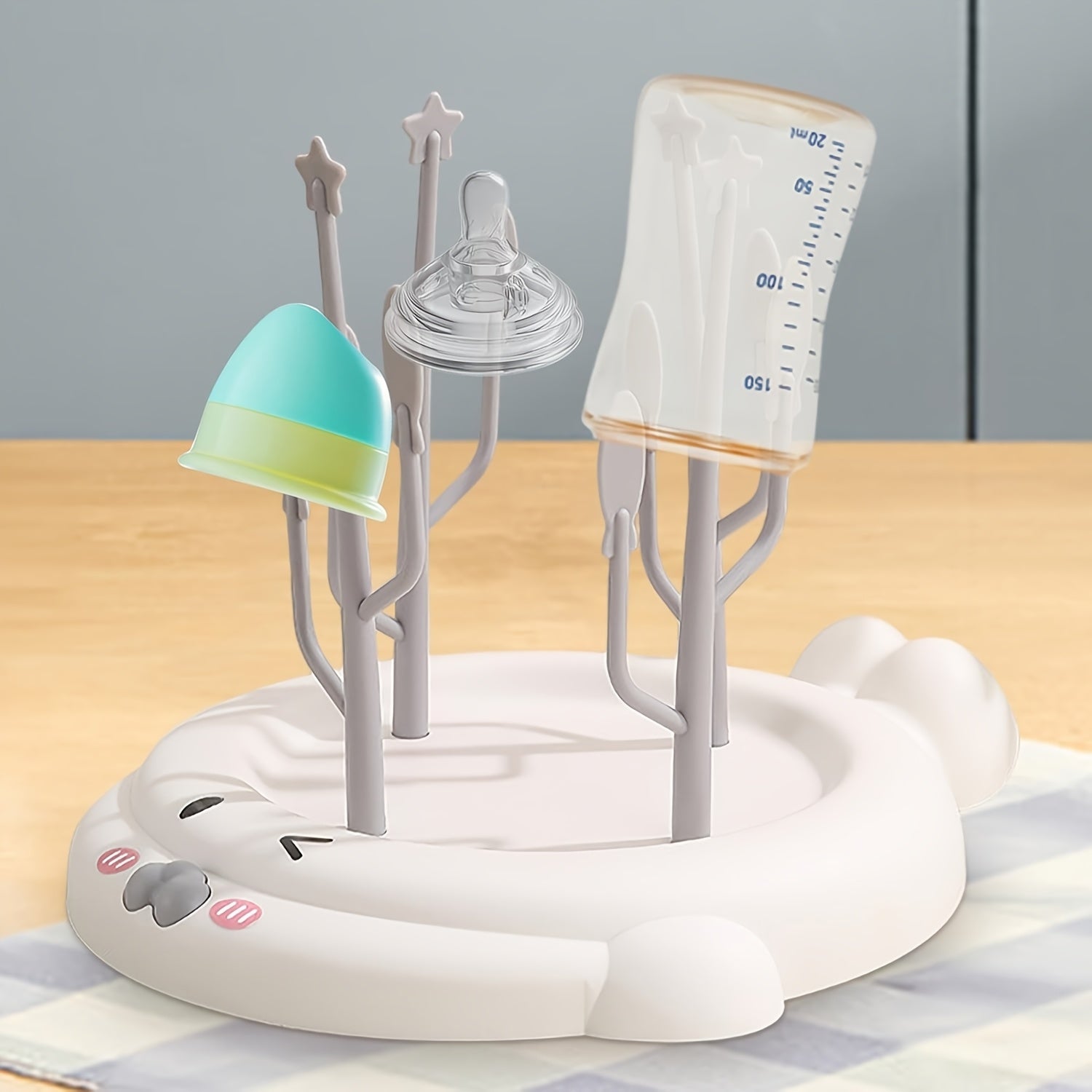 Bottle Drying Rack - Bottle Drying Stand | Tree-Shaped Bottle Drying Tray | Upright Bottle Drying Station with A Large Concave Base, Gray