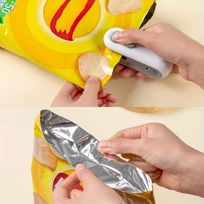 2 Piece Rechargeable Mini Bag Sealer Set USB Heat Sealer for Snacks Chips and Cookie Bags Portable Magnetic Handheld Food Sealer for Home Picnic and Travel