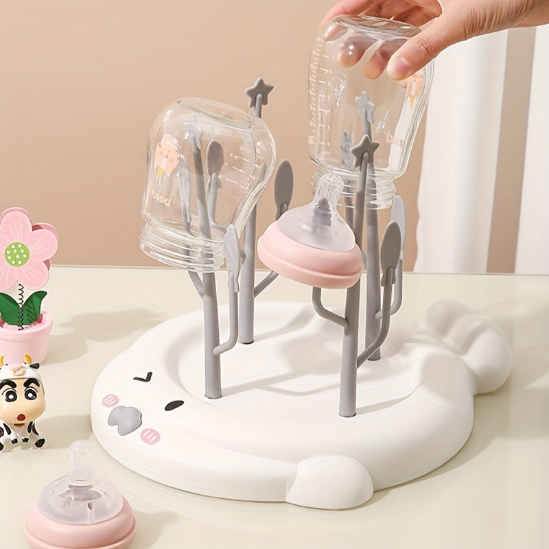 Bottle Drying Rack - Bottle Drying Stand | Tree-Shaped Bottle Drying Tray | Upright Bottle Drying Station with A Large Concave Base, Gray