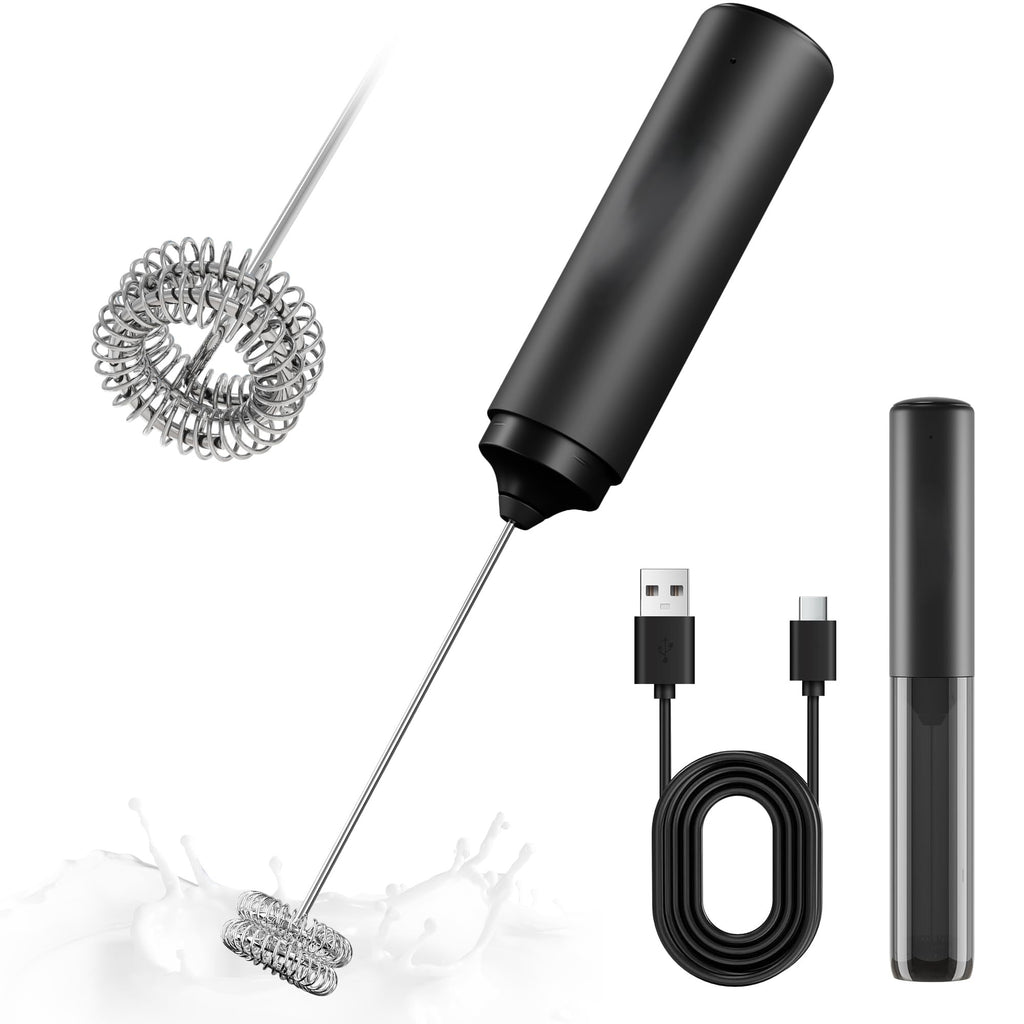 Rechargeable Milk Frother Handheld 2 in 1 Dual Spring Electric Whisk for Coffee Milk and Egg Frothing Kitchen Tool