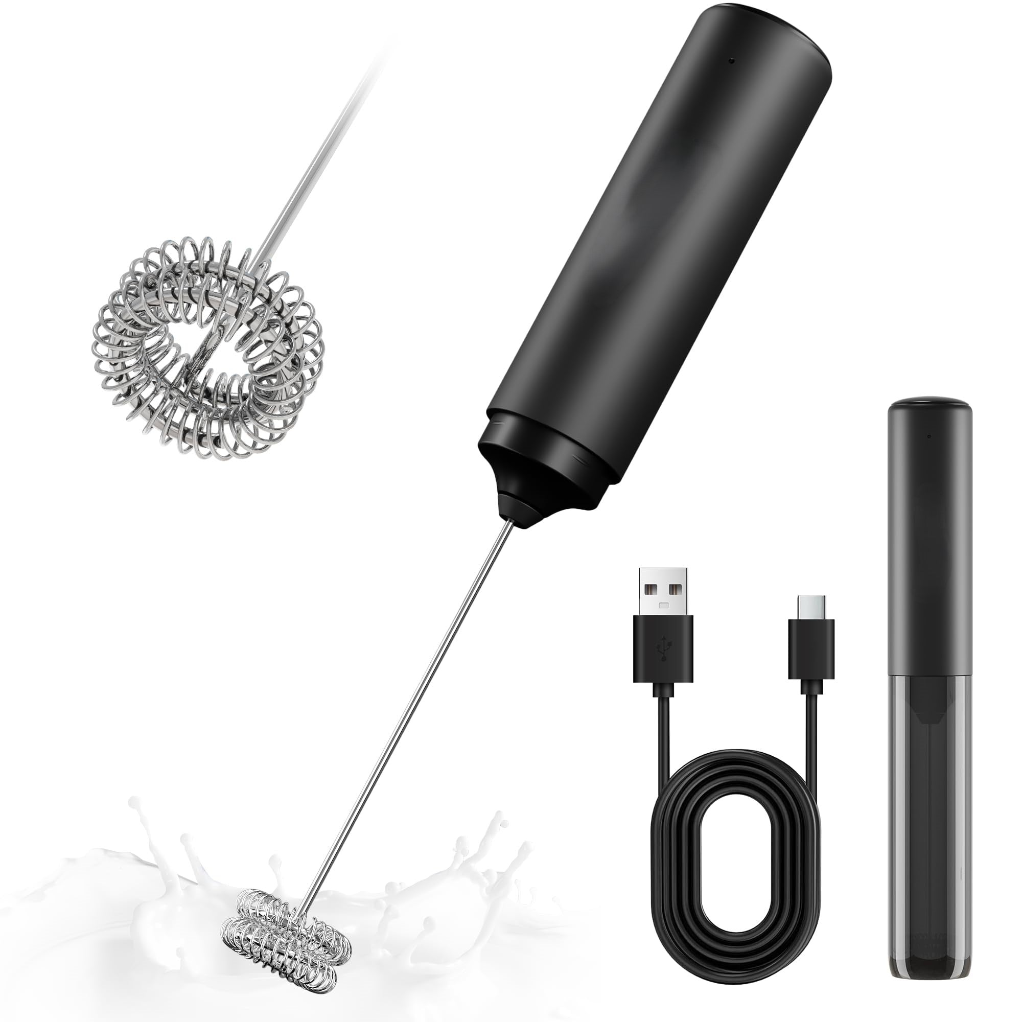 Rechargeable Milk Frother Handheld 2 in 1 Dual Spring Electric Whisk for Coffee Milk and Egg Frothing Kitchen Tool