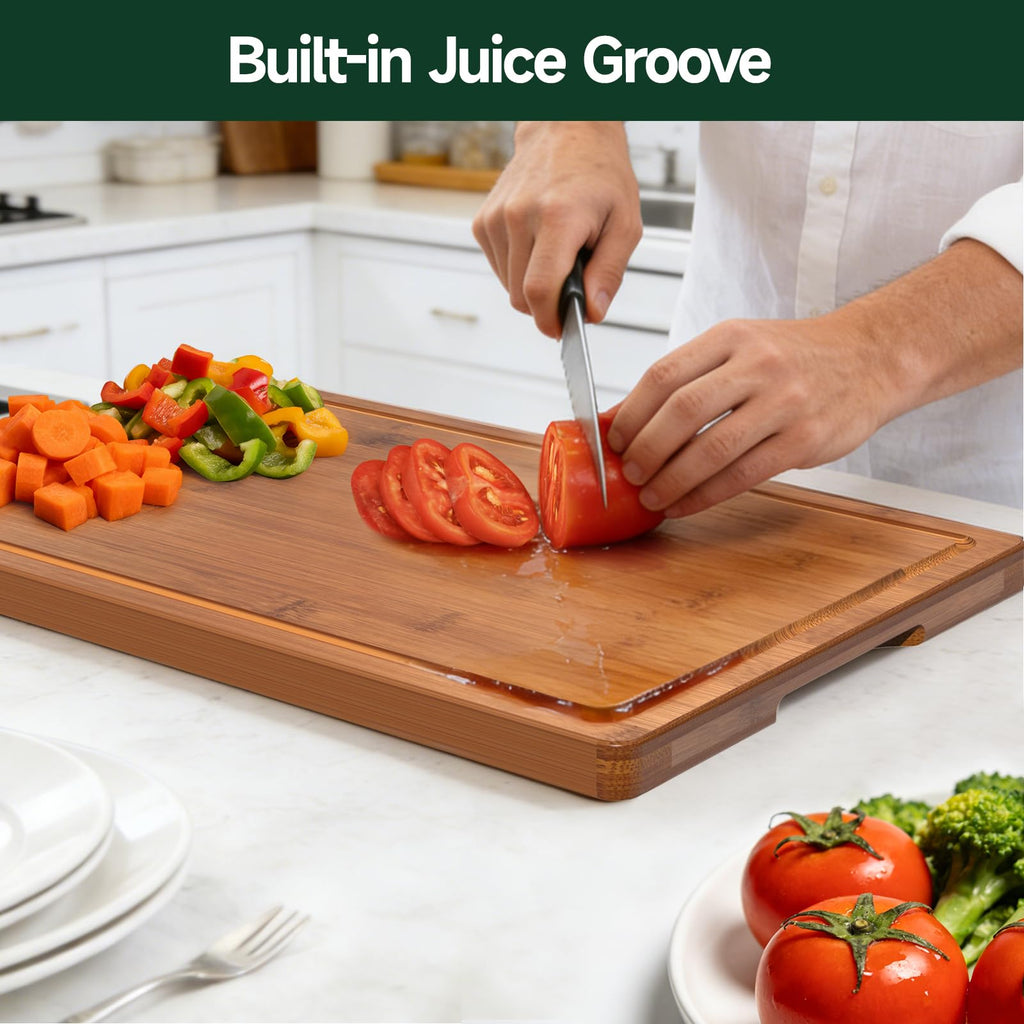 3 Piece Bamboo Cutting Board Set Crack Resistant Wood Boards for Meat Vegetables and Cheese Kitchen Use