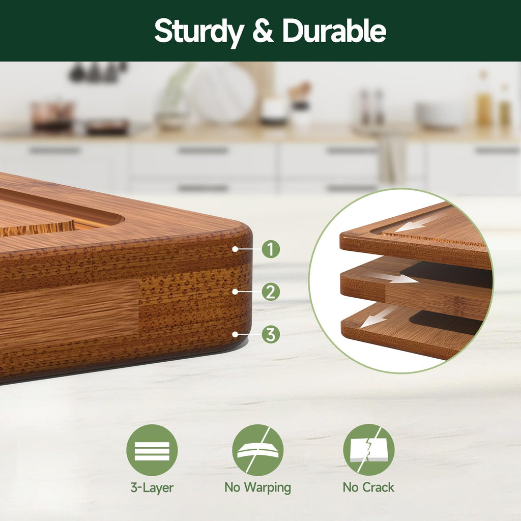 3 Piece Bamboo Cutting Board Set Crack Resistant Wood Boards for Meat Vegetables and Cheese Kitchen Use