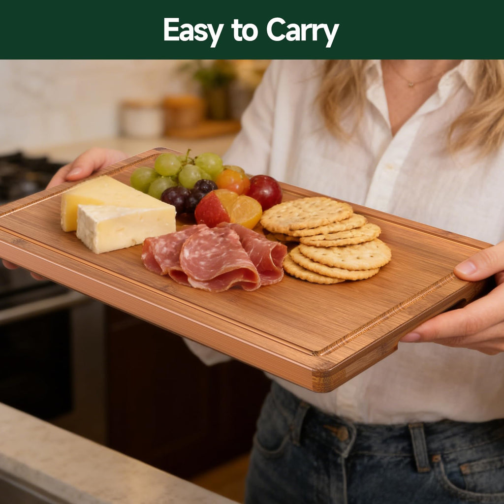 3 Piece Bamboo Cutting Board Set Crack Resistant Wood Boards for Meat Vegetables and Cheese Kitchen Use