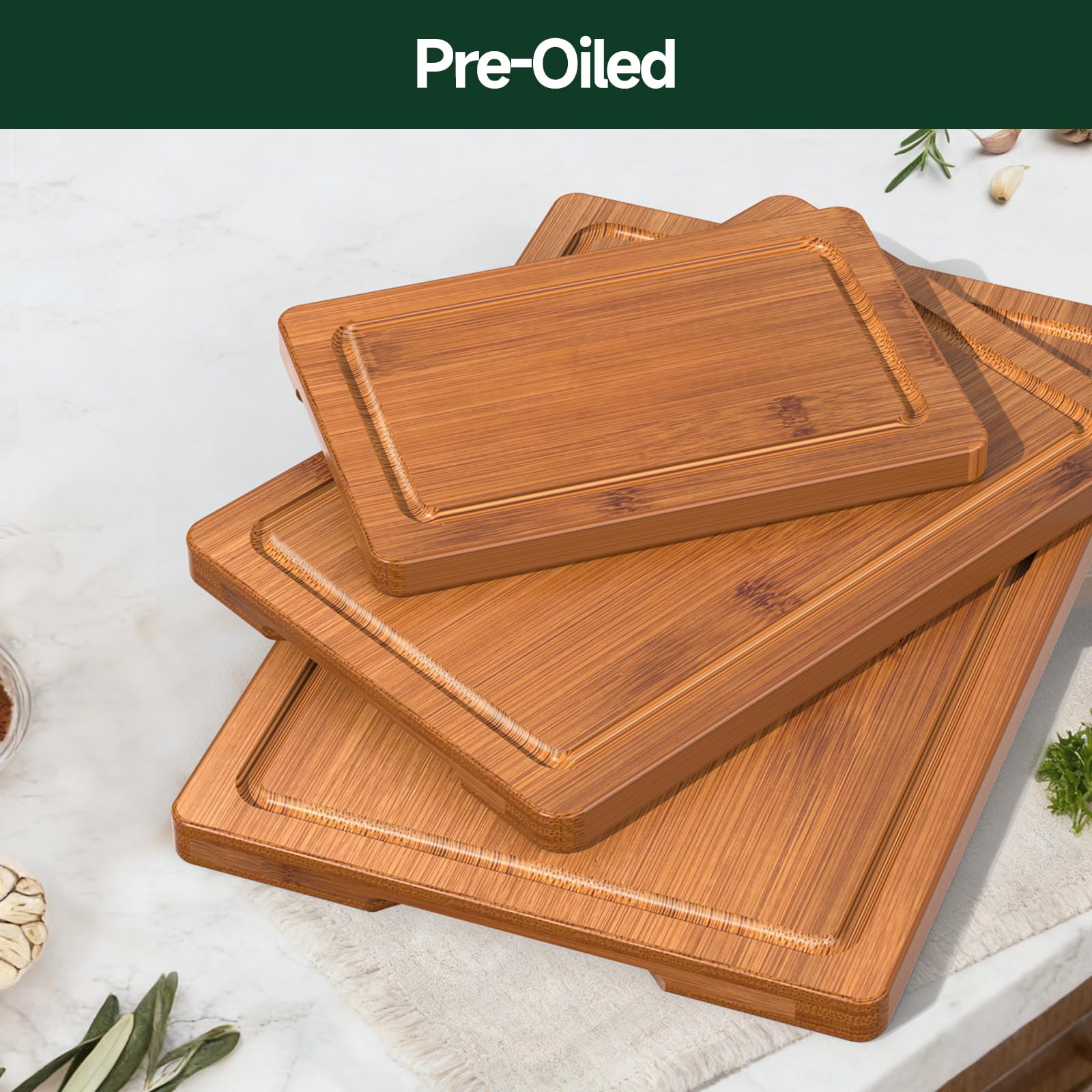 3 Piece Bamboo Cutting Board Set Crack Resistant Wood Boards for Meat Vegetables and Cheese Kitchen Use